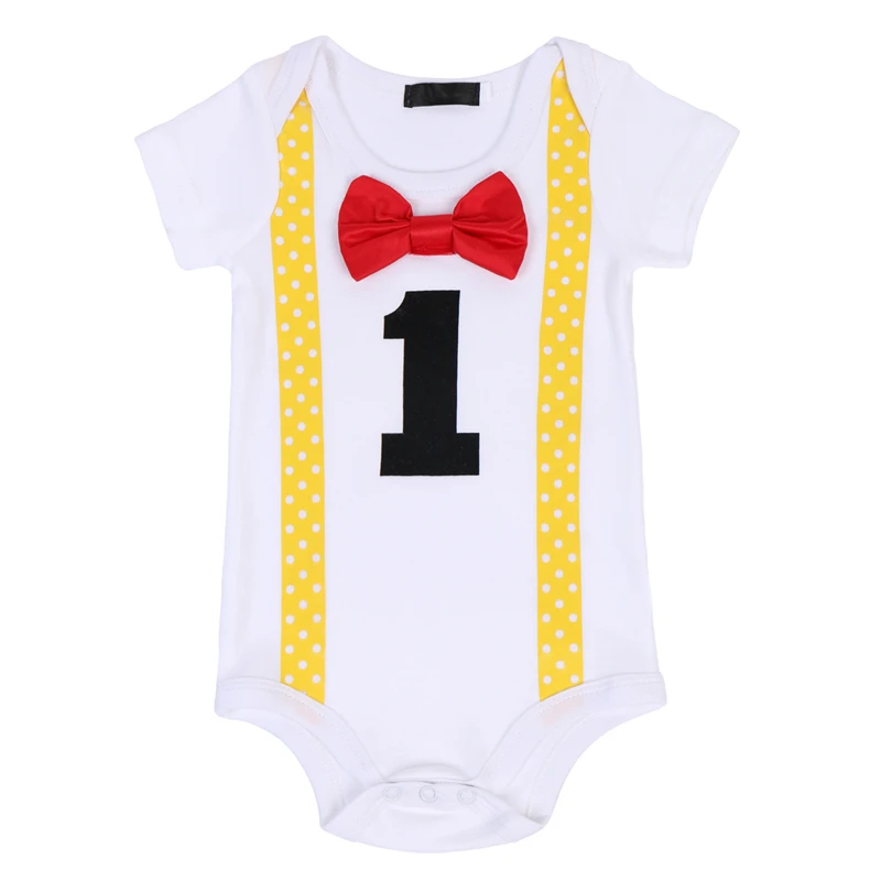 

Cute Baby Girl Clothes Baby Boy 1st Birthday Cake Smash Outfit Letter Print Bowknot Romper Little Gentleman Unisex Baby Clothes