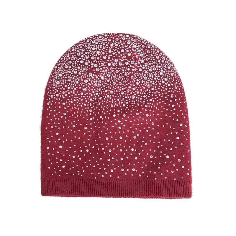 Модная зимняя шапка для женщин Skullies Beanies, вязаная теплая шапка для девушек, плотная женская шапка, однотонные женские шапки унисекс, стразы