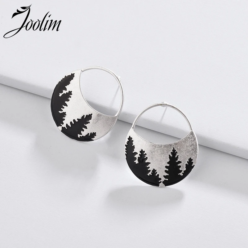 

Joolim Jewelry Wholesale/ Retro Black Enamel Antique Silver Color Hoop Earring