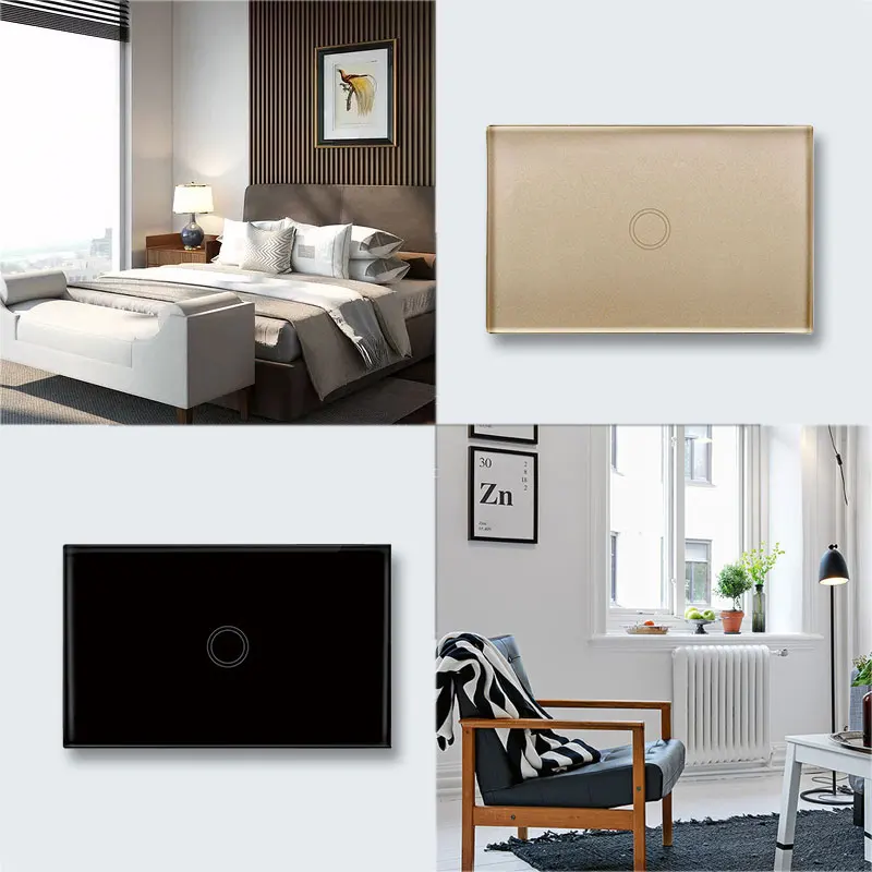 Touch Switch US Standard Panel Smart Touch Wall Light Switch 1/2/3 Gang 1 Way Crystal Glass Panel Touch Switch Remote Control