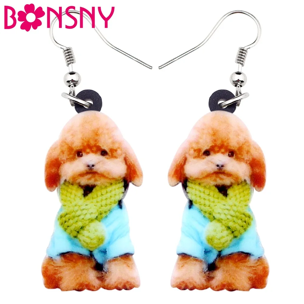 

Bonsny Statement Acrylic Sweet Scarf Puppy Poodle Dog Earrings Big Long Dangle Drop Fashion Jewelry For Women Girl Ladies Teens