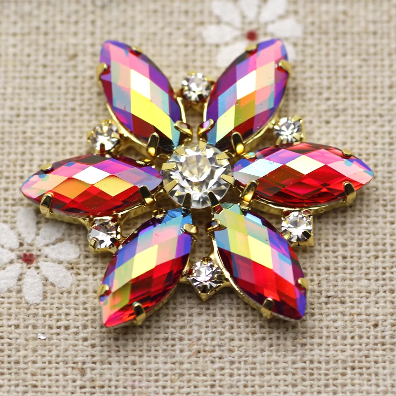 Buy 2pcs 35mm Red AB Color Flower Shape Sew On