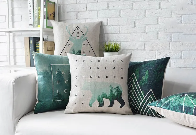 Nordic Стиль Декоративные диванные подушки Чехол олень зеленый геометрический чехол для подушки домашний декор диван льняная Подушка Чехол для дивана размером 45*45 см