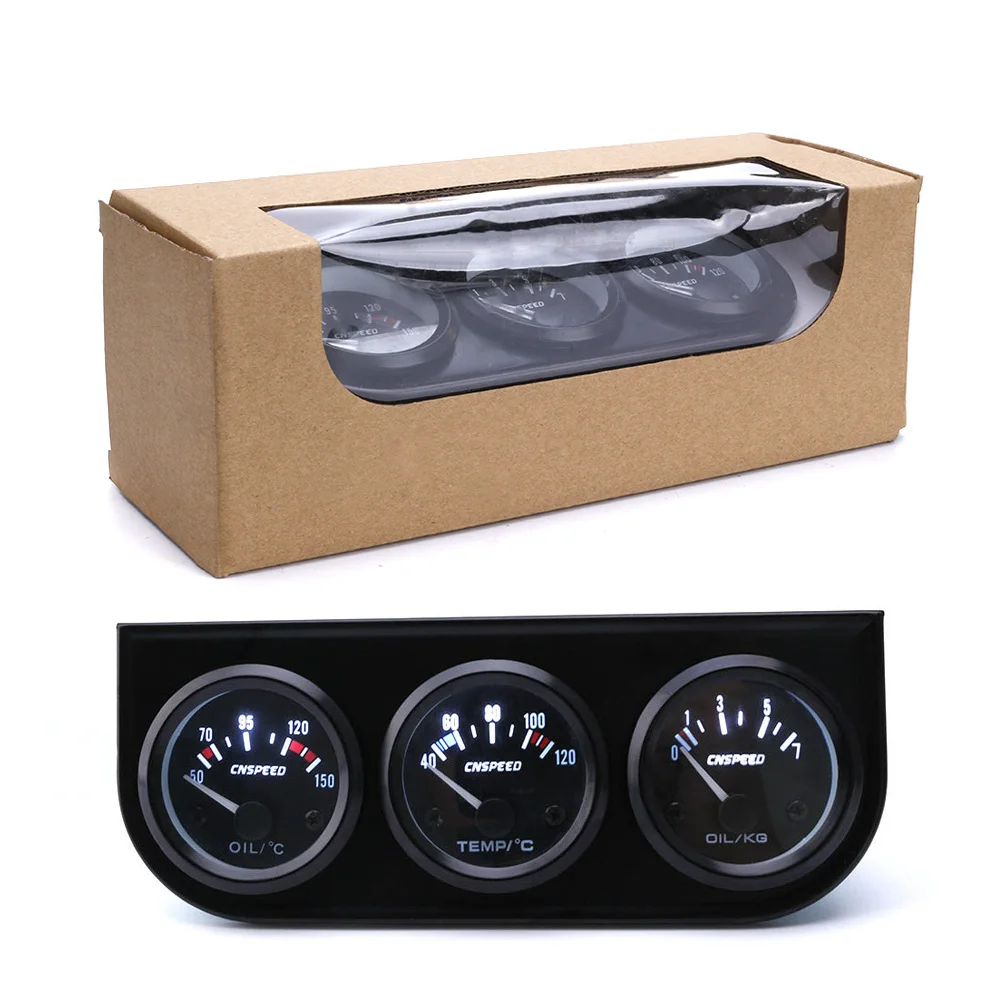 CNSPEED 52MM 3 In 1 Triple Car Oil temp meter water temp gauge Oil