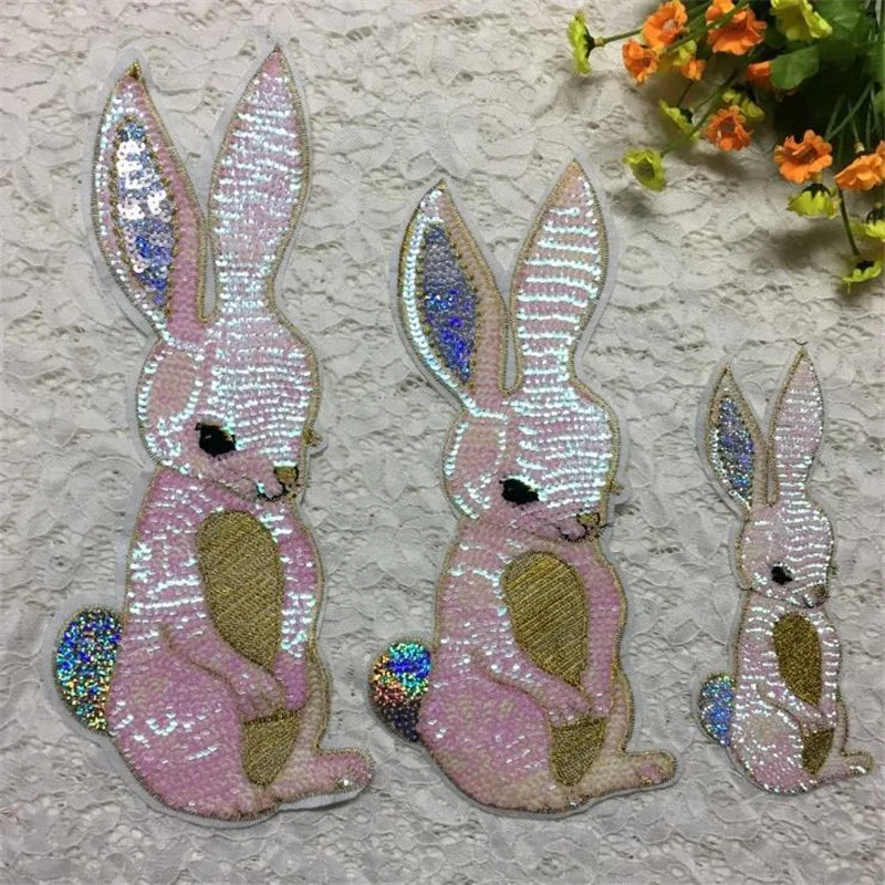 

Girl men clothes sequins animal patch deal with it 30cm rabbit iron on patches for clothing t shirt/jeans/dress free shipping