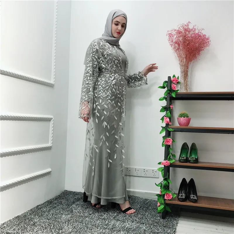 Роскошная мусульманская вышивка abaya длинные платья кардиган-кимоно открытые длинные халаты Jubah Ближний Восток Eid Рамадан исламский