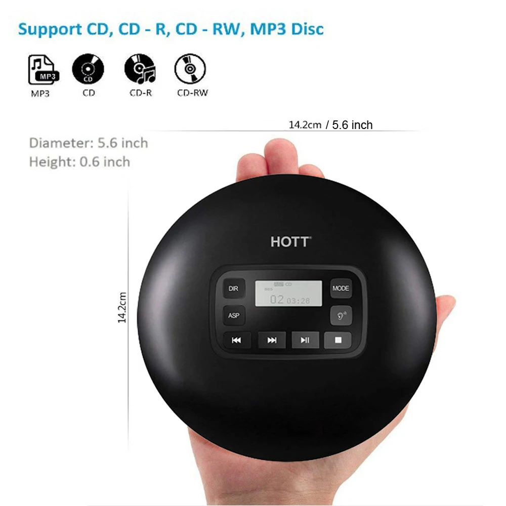HOTT611T беспроводной bluetooth портативный CD плеер персональный cd Walkman светодио дный