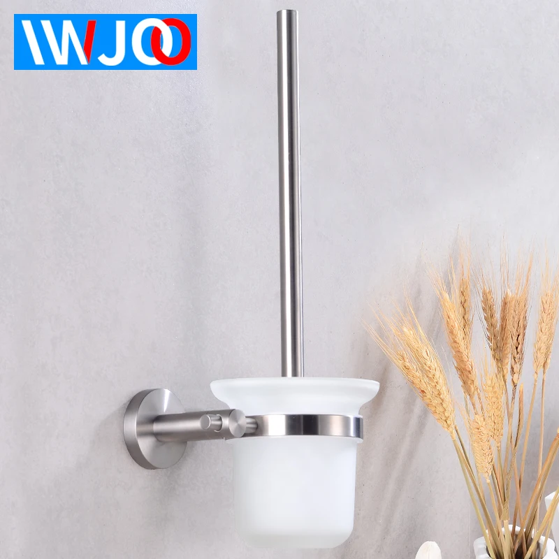 

Toilet Brush Holder Stainless Steel Wall Mounted Creative Glass Cup Holder Modern Bathroom Hardware Cleaning Brush Holder Set