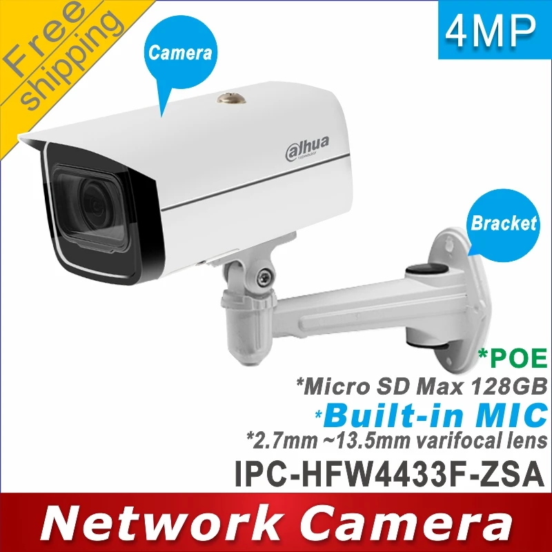 

Free shipping Dahua IPC-HFW4433F-ZSA replace IPC-HFW2431T-ZS 2.7mm ~13.5mm lens 4MP ip camera POE cctv camera Mic Memory slot