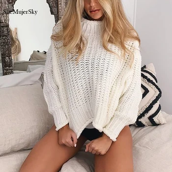 

SheMujerSky Sweater Women Solid Color Turtleneck Pullover Pull Femme sueter mujer invierno 2019 sweaters