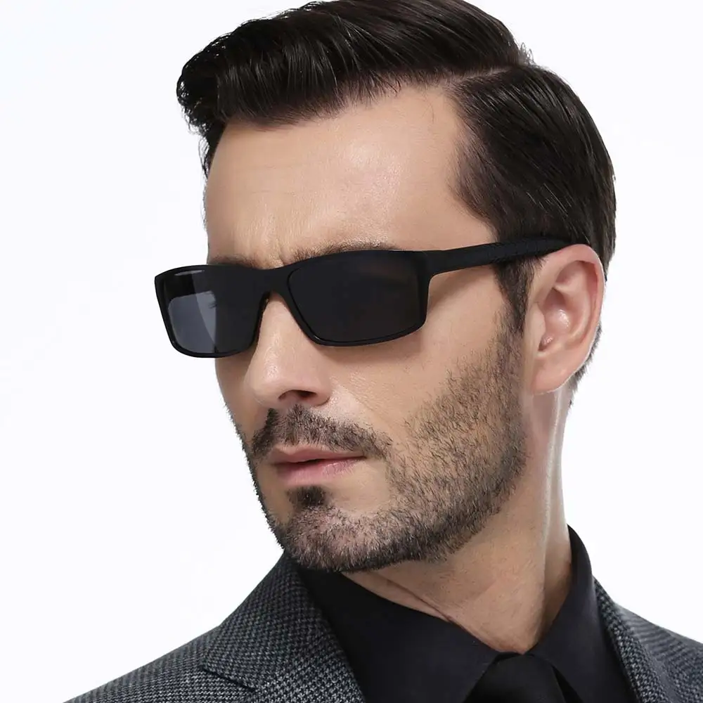 Поляризованные мужские солнцезащитные очки из алюминиево-магниевого сплава, Прямоугольная оправа, мужские солнцезащитные очки для водителей, мужские крутые очки для вождения - Цвет линз: black black