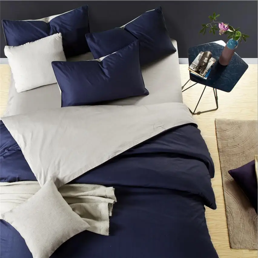 Разноцветное постельное белье набор домашний текстиль темно-синий и серый 4 шт. Чистый хлопок Пододеяльник Простыня Набор наволочек Твин Королева Король - Цвет: T