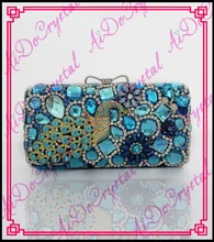aidocrystal 2016 See blau frauen kupplungen kette abendtaschen pfauenmuster strass braut geldbörse Luxus mini handtasche