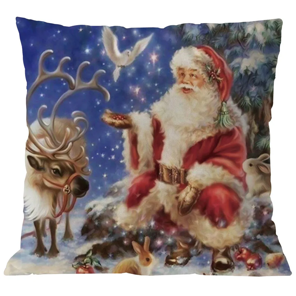 

1 pc Pillow Cover Merry Christmas Pillow Cases Linen Cushion Pillowcase Casual Cotton Blend Cover Home Pillow Core 45cmX45cm