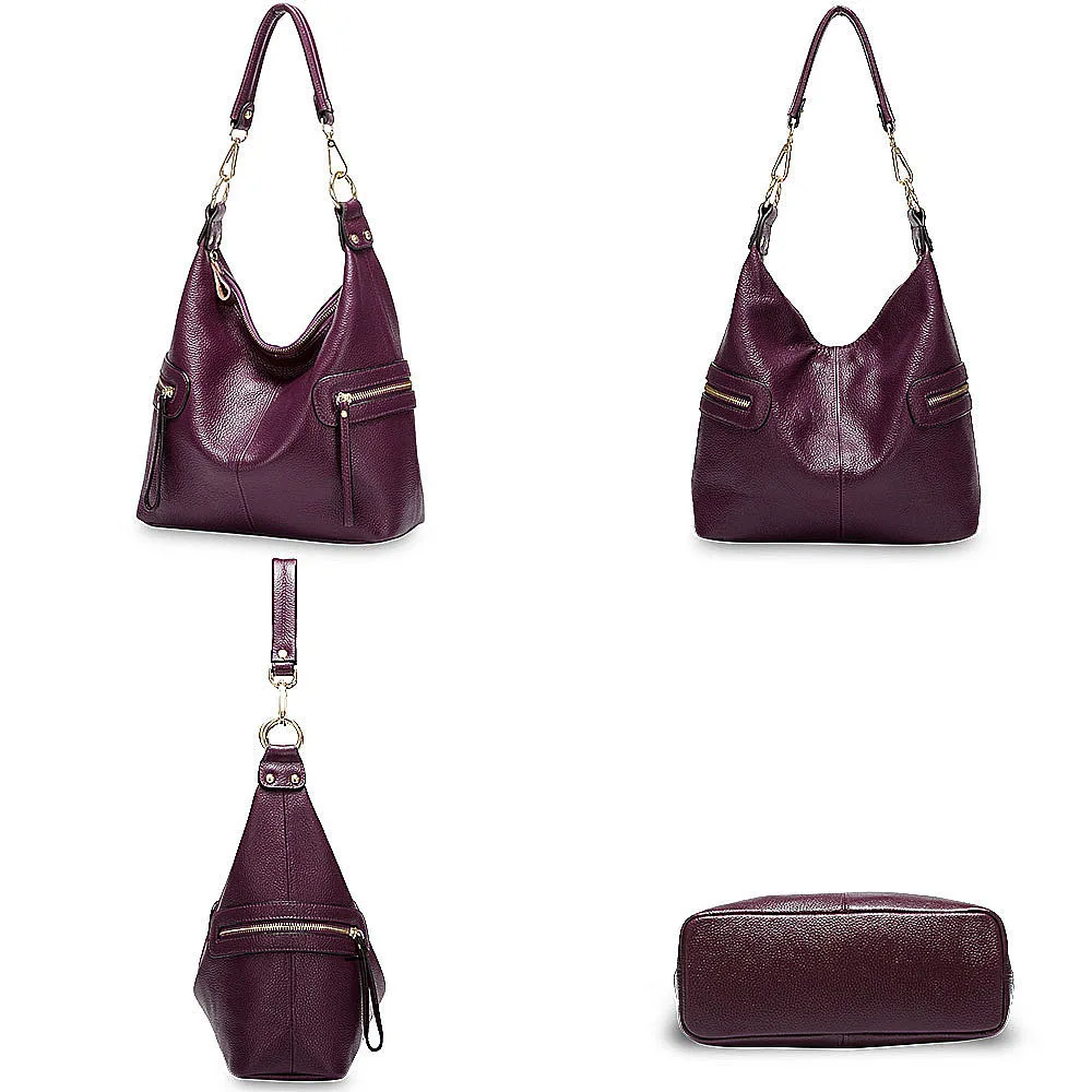 Zency Очаровательная фиолетовая натуральная кожа модная женская сумка через плечо с двумя боковыми карманами на молнии дамская сумочка через плечо черная сумочка