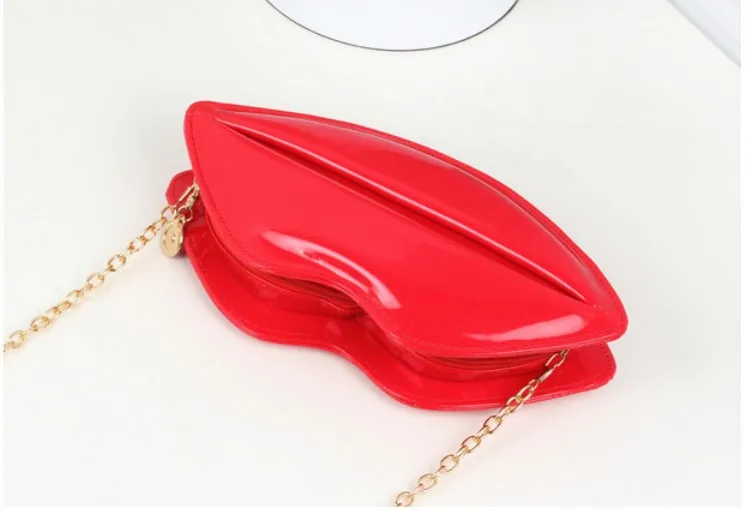 

3 pieces Sexy Lip Bags Evening Party Red Lips Clutch Chain Shouder  Patent Leather evening bag