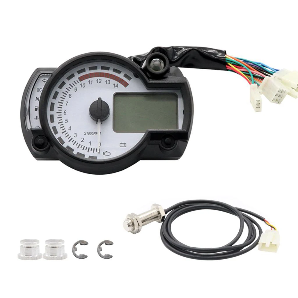 Motorcycle Digital Light LCD Speedometer Odometer Tachometer W/ Speed Sensor Odometer Gauge Display Oil Level Meter Universal