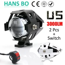 2PCS LYLLA Motorcycle LED Headlight 125W 3000LM U5 Waterproof Driving Spot Head Lamp Fog Light Switch
