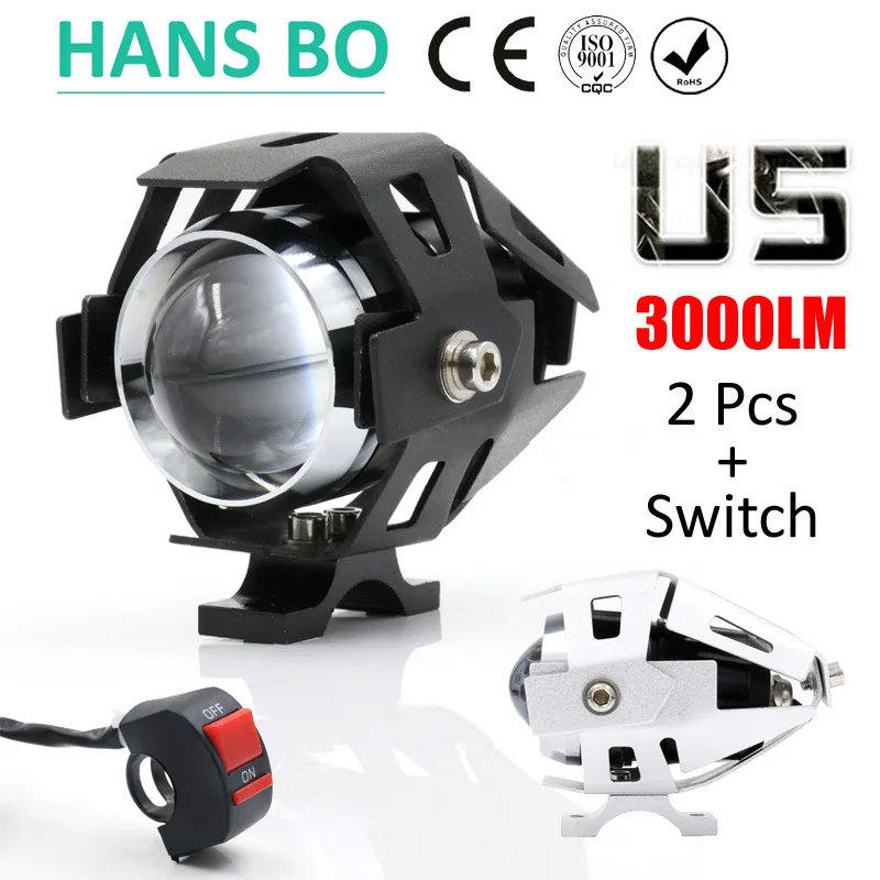 2PCS LYLLA Motorcycle LED Headlight 125W 3000LM U5 Waterproof Driving Spot Head font b Lamp b