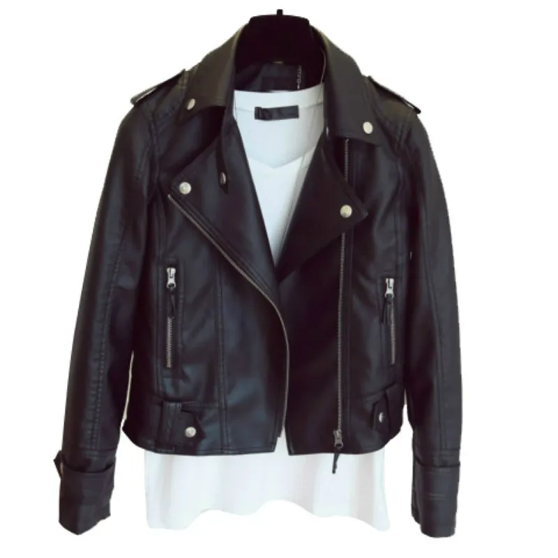 

Autumn Women Faux Leather Jacket Black Zipper Rivets Biker Coats Turn-down Collar Coat Pu Leather Jacket Motorcycle Outerwears