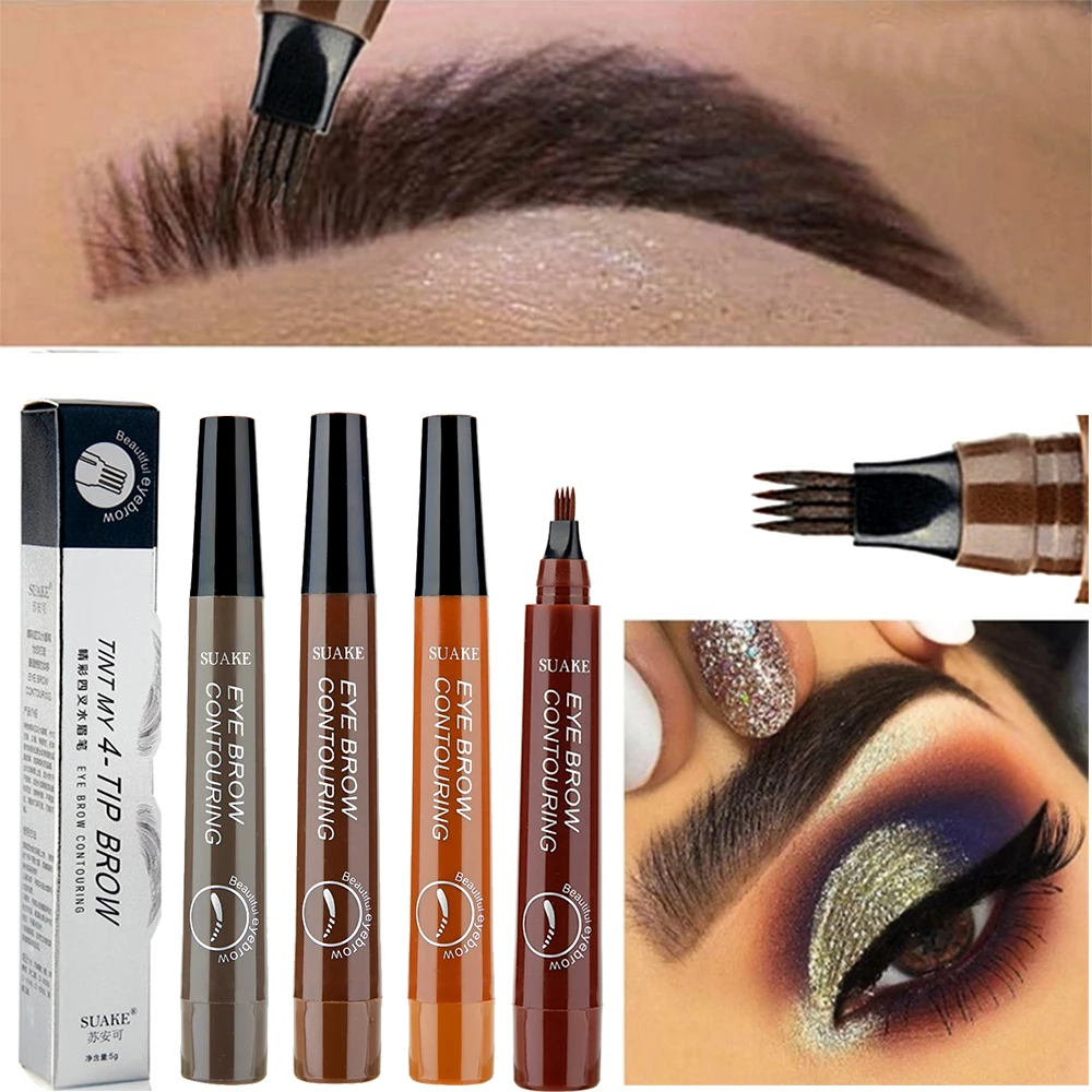

4 Colours Liquid Eyebrow Pencil Waterproof Microblading Fork Tip Fine Sketch Eye Brow Tattoo Tint Pen Eyebrow Tattoo Pen