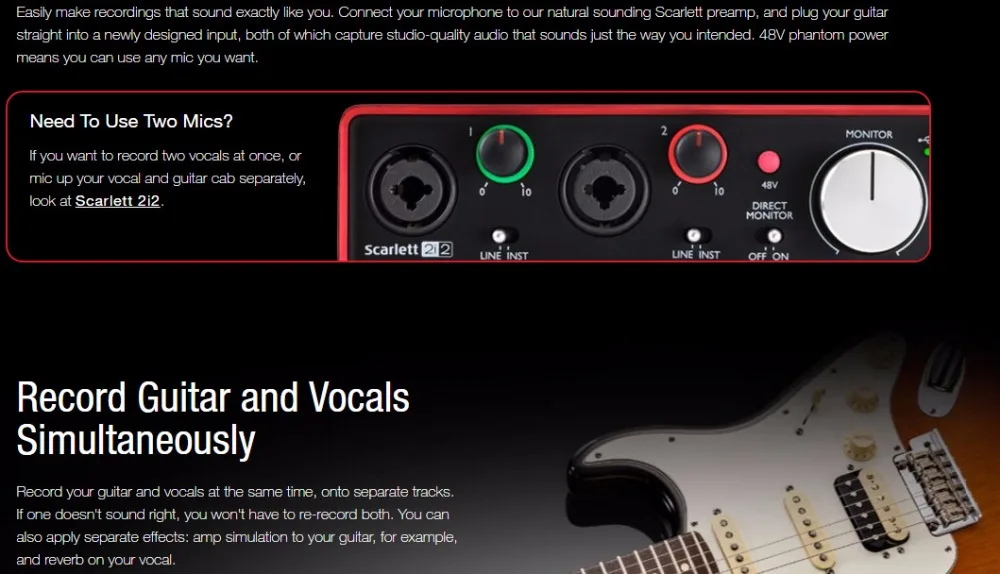 Focusrite Scarlett Solo(2nd Gen) USB аудио интерфейс с микрофонный предусилитель внешняя звуковая карта для гитары и микрофона