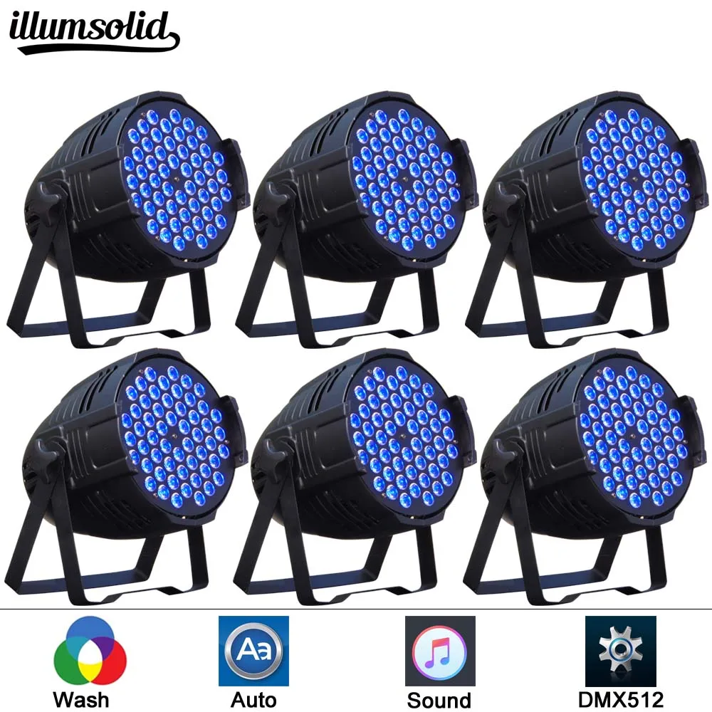 

6pcs/lot DMX512 Aluminum 54x3W RGB 3in1 Par Stage Light LED Projector Effect Christmas Projector LED Par DJ Disco Light Party