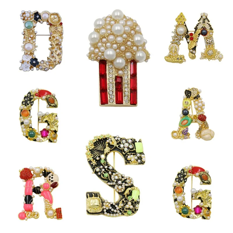 

Colorful Letters of Alphabet Fashion Enamel and Simulated Pearl Brooch Pins for Women or Girls