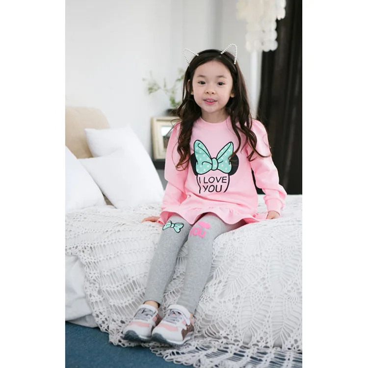 Комплекты одежды для девочек, Осенняя детская Модная хлопковая футболка с длинными рукавами и рисунком Минни Маус для девочек, платье и штаны, комплект детской одежды
