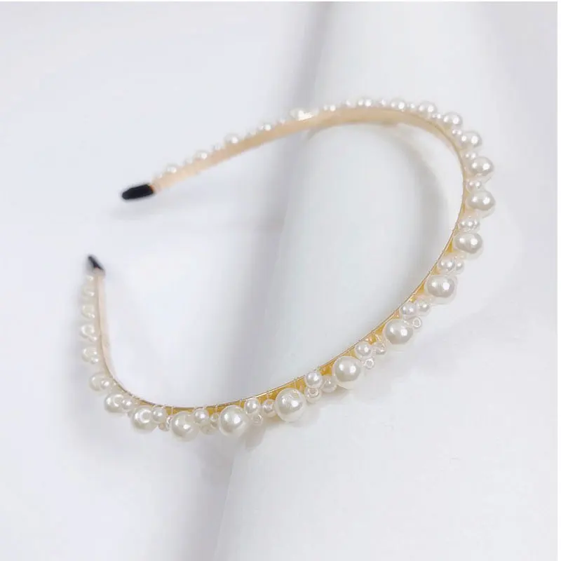 1PC Unique Hair Accessories Pearl Headband for Women Elegant Headband Wild Personality Fashion Pearl Girls Hair Headwear - Окраска металла: 2