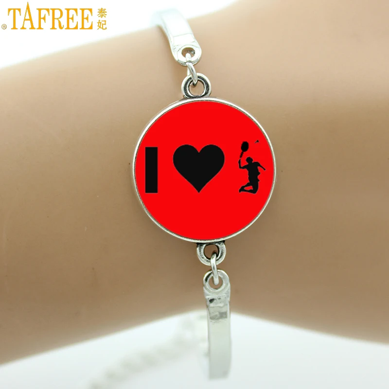 

TAFREE fashion red Badminton sports silhouette art bracelet women charms casual sports liker jewelry gifts for club team SP352