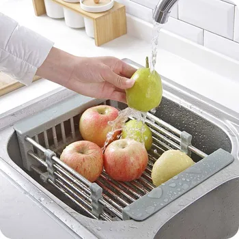 

Retractable Sink Water Filter Rack Drain Basket Stainless Steel Kitchen Sink Dish Drainer Counter LXY9
