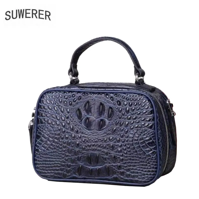 

SUWERER women leather handbag Superior cowhide Luxury fashion Crocodile pattern women Genuine Leather bag women tote big bag