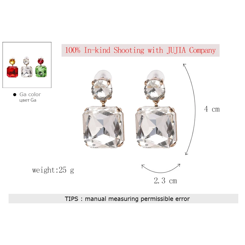 JUJIA, 11 цветов, хорошее качество,, ювелирные изделия, винтажные, простые, Кристальные, массивные, модные, квадратные, Кристальные, висячие серьги для женщин