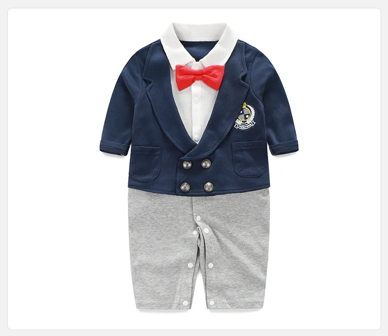 Костюмы для маленьких джентльменов из хлопка галстук для смокинга, Одежда для новорожденных мальчиков от 0 до 24 месяцев комбинезоны для малышей