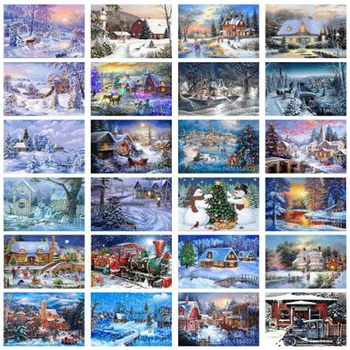 

5D Diy Christmas Diamond Painting NewYear Cross Stitch Full Diamond Embroidery Mosaic Landscape Winter Scenery Pattern Christmas