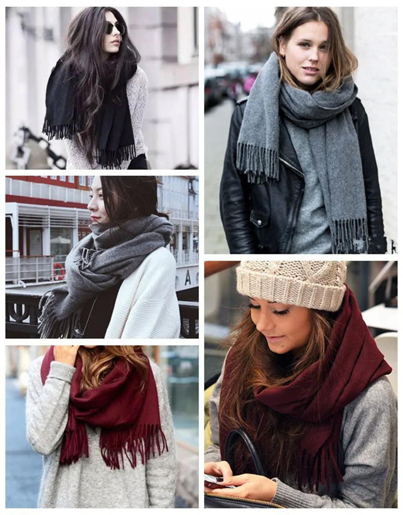 200 см* 70 см зимние шарфы больших размеров, Простые Модные теплые шарфы унисекс, сплошной Кашемировый Шарф, Шаль из пашмины для женщин и мужчин
