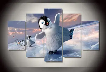 

5 panel Unframed Printed Cartoon happy feet two Group Painting children's room decor print poster picture canvas Free shipping