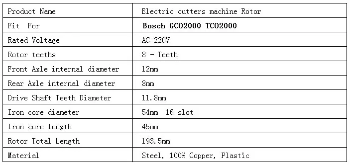 Бесплатная доставка! AC 220 В 8-зубы приводной вал Электрический Резцы Машина ротор для Bosch GCO2000 TCO2000, высокого качества