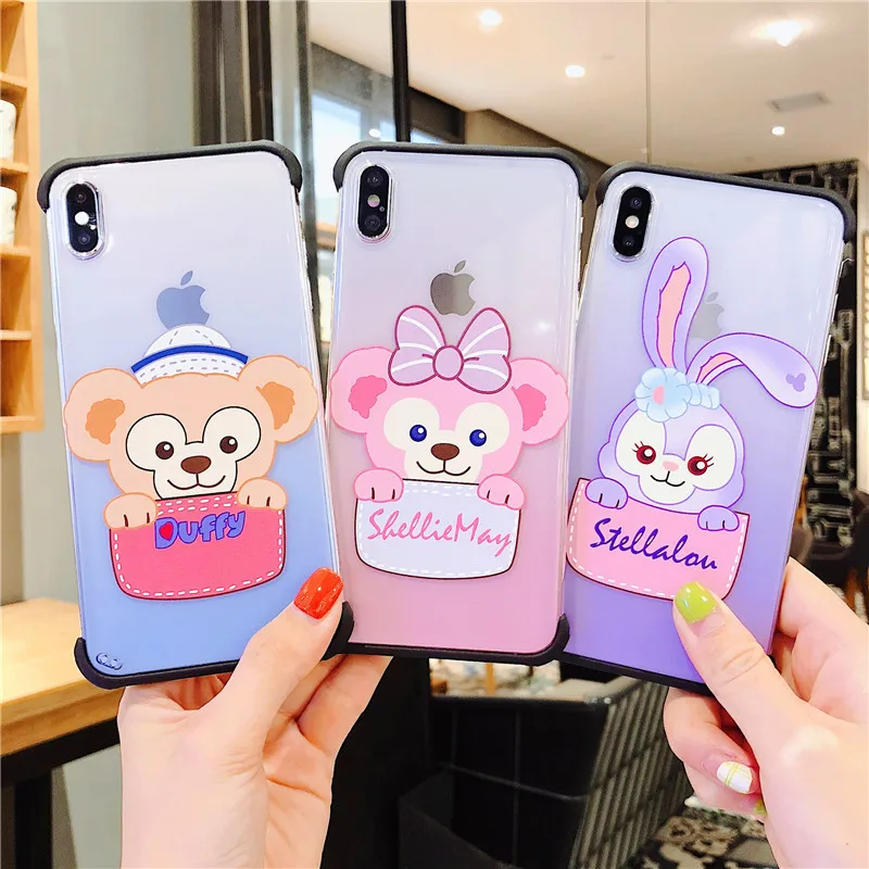 

Cute Cartoon Duffy Bear Stellalou high quality transparency Hard PC Case For iPhone 7 8plus XS Max XR skid resistance Phone case