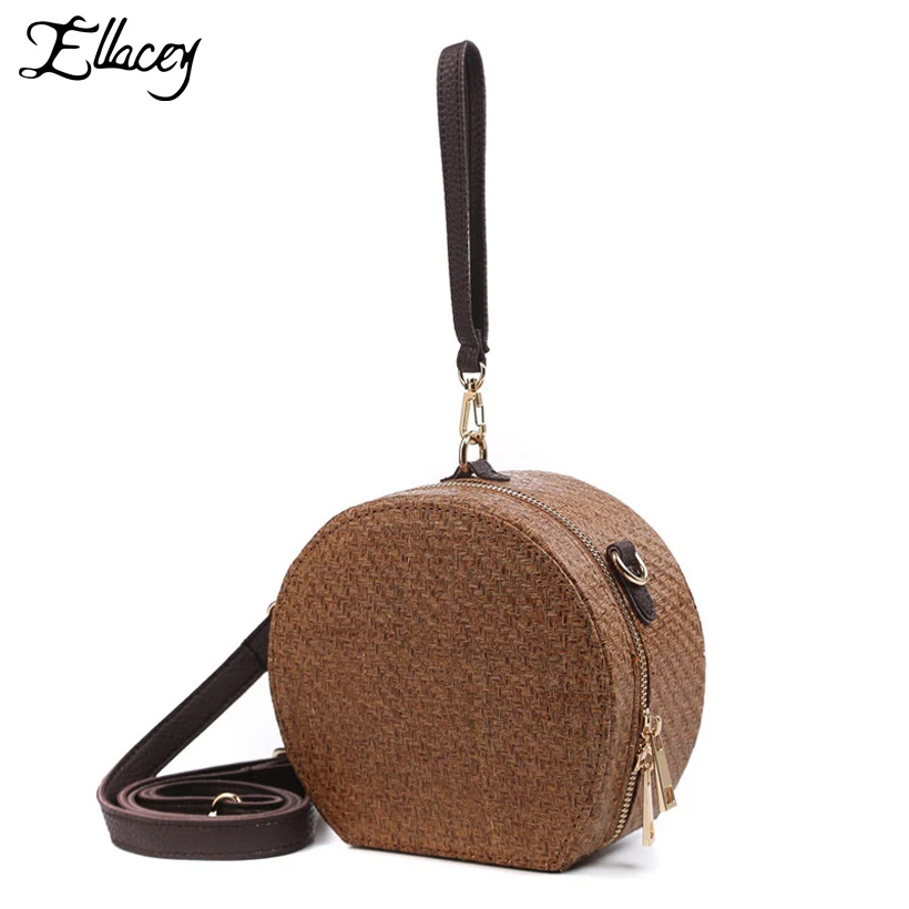 

New 2019 Summer Mori Girl Round Mini Shoulder Bags Small Straw Knitting Handbag Women Scarves Circular Messenger Bag Tide Female