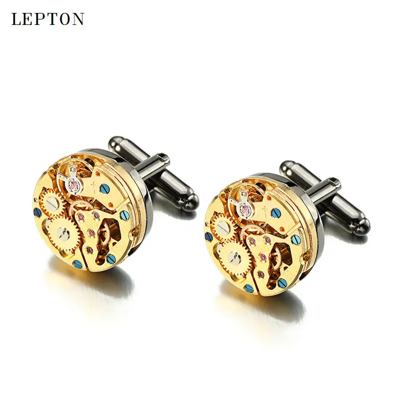 2017 New Gold font b Watch b font Movement Cufflinks for immovable Stainless Steel font b
