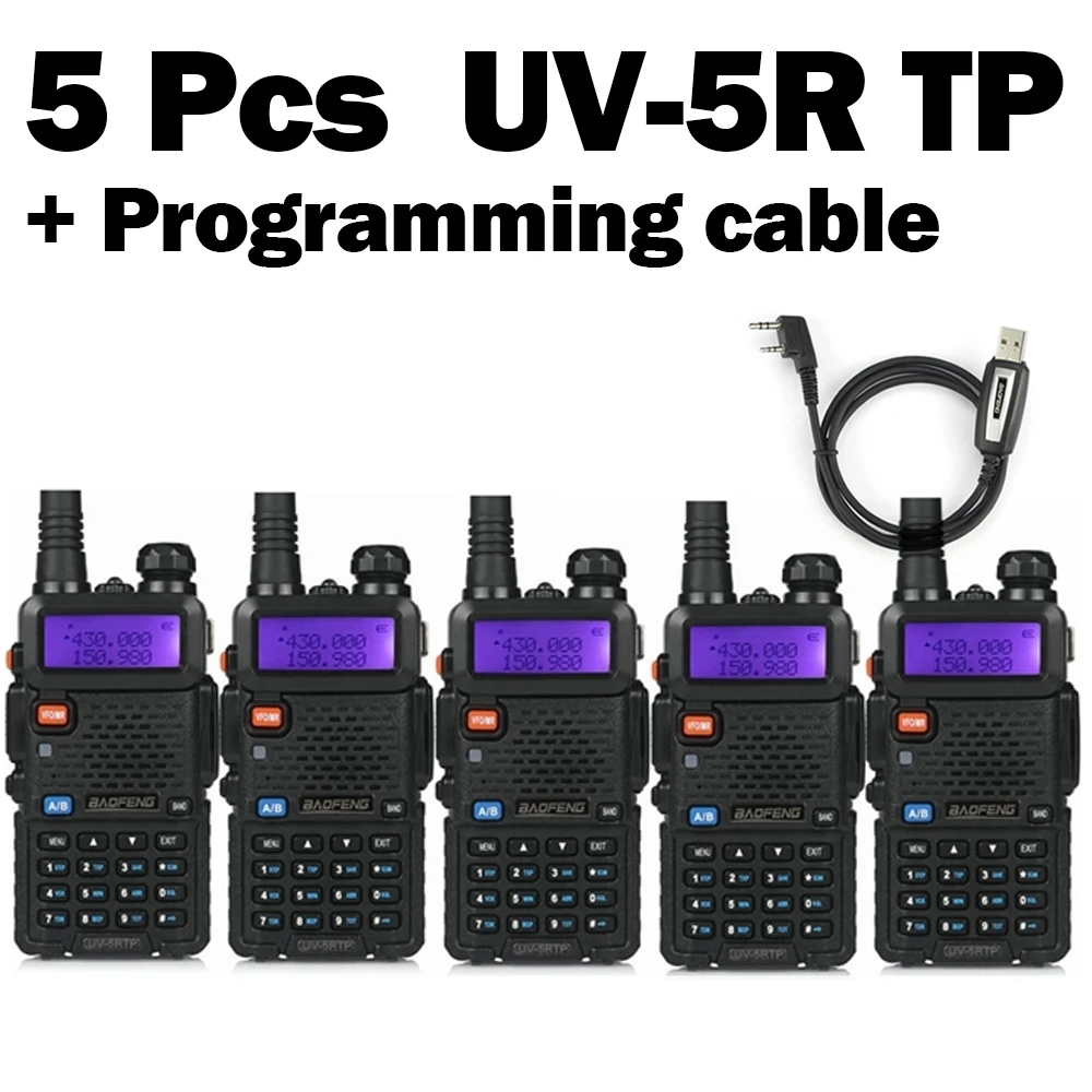 5 шт Baofeng UV-5RTP VHF/UHF Dual Band FM высокое Мощность 1/4/8 W двухстороннее переносной любительский радиоприёмник TalkieTransceiver Кабель для программирования