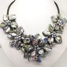 Красивое Черное жемчужное ожерелье в форме цветка в стиле барокко с кристаллами белого и серебряного цветов