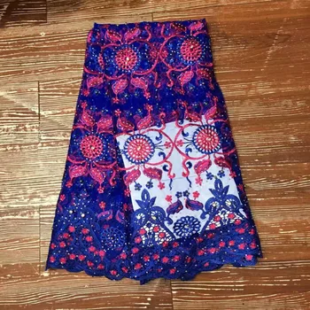 

Blue African Lace Fabric 2018 French With Rhinestone And Sequins Tulle Lace Fabric Pink Embroidery For Nigerian party Dress A317