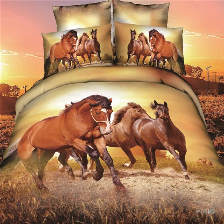 Running horses men's boys 3d queen 4pcs bedding sets duvet comforter
