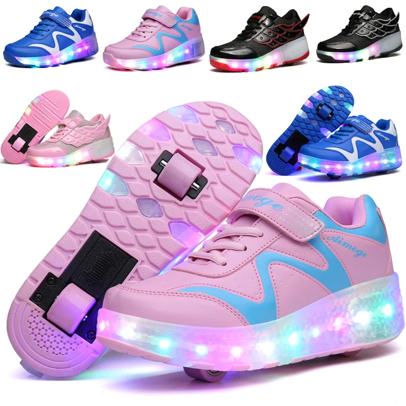 New Arrived Children shoes Girls Boys Wing Led Light Sneakers Shoes With Wheel,Kids Roller Skate Shoes Size 27-43