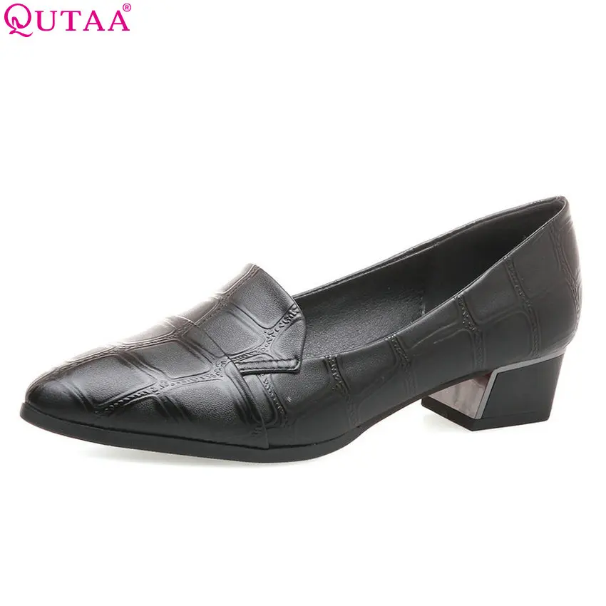 

QUTAA 2018 Women Pumps Vintage Style Fashion Women Shoes Slip on Square Mid Heel All Match Synthetic Ladies Pumps Szie 33-43