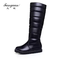 Fanyuan/ г. Женские снегоступы Мех животных теплые зимние Сапоги до колена с Застёжки-молнии туфле на танкетке и платформе Сапоги; женская обувь