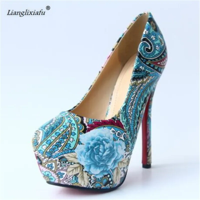 

LLXF sapato feminino Crossdresser Sexy 14cm Thin High-heeled Fashion Flowers Shoes woman Stiletto female Party/wedding Pumps